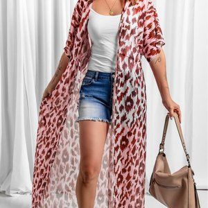 Animal Print Half Sleeve Duster Cardigan